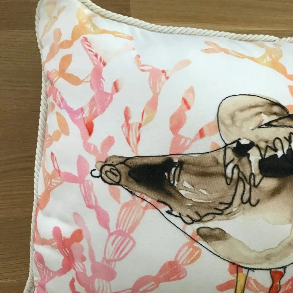 Anthropologie Large Throw Pillow Galapagos Kissing Seagulls Cotton Cover